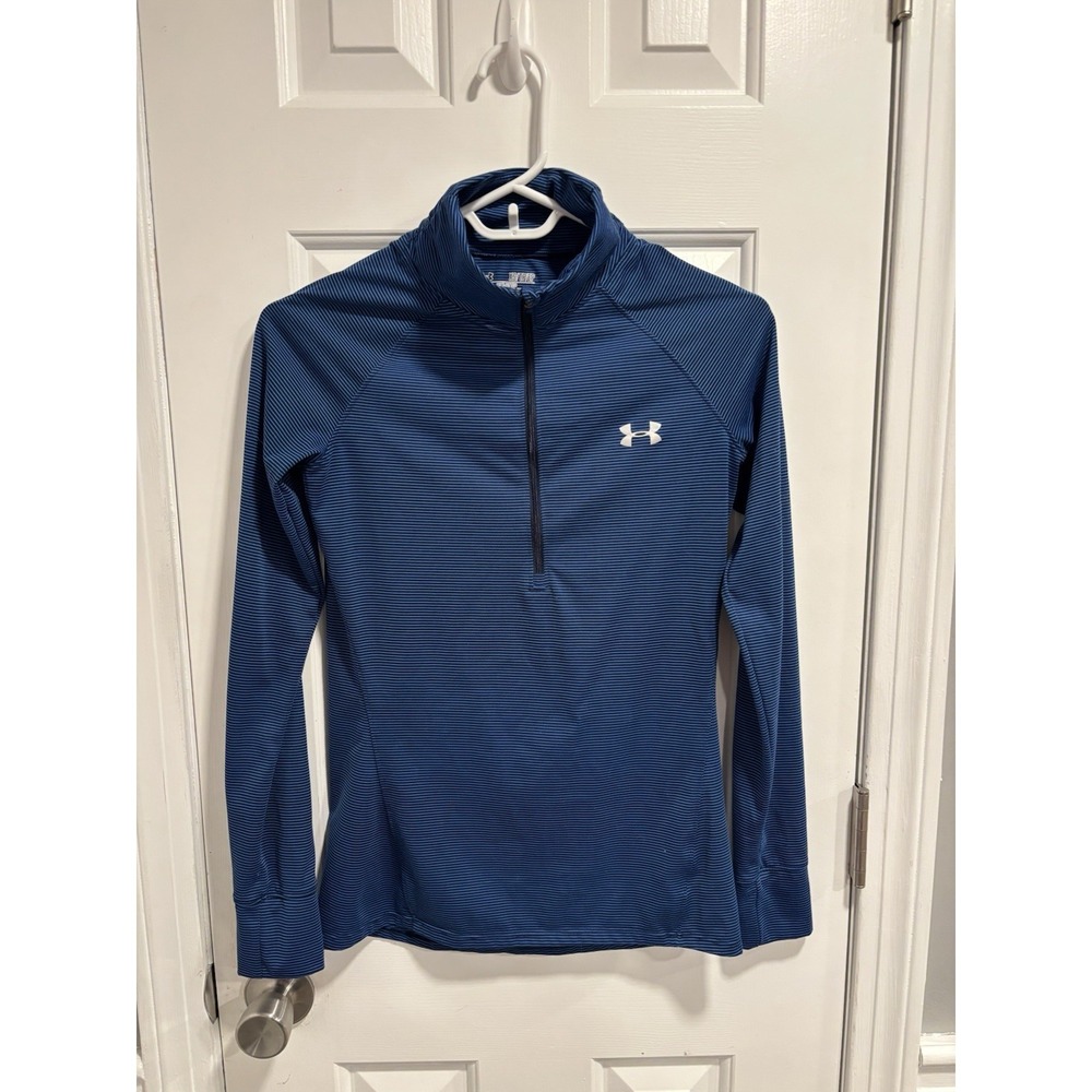 Under Armour Semi-Fitted‎ 1/4 Zip Long Sleeve Striped Blue & Black Long Shirt XS